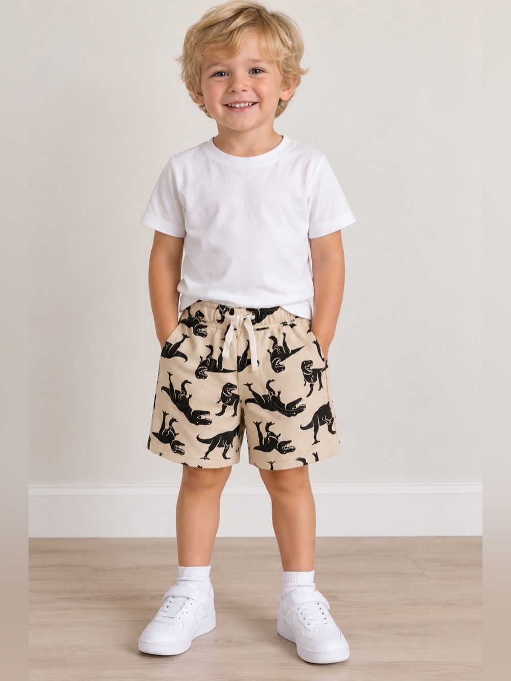 Cat & Jack Beige Dino Print Drawstring Shorts